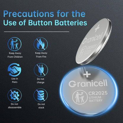 Granicell 2025 Battery Compatible with Medical and Fitness Devices CR2025 Lithium 3V Coin Battery for Child Safety, Suitable for Key Fobs,Car Remote, Watch, Candle and More (CR2025-20) - Available at All In One Marketplace Canada