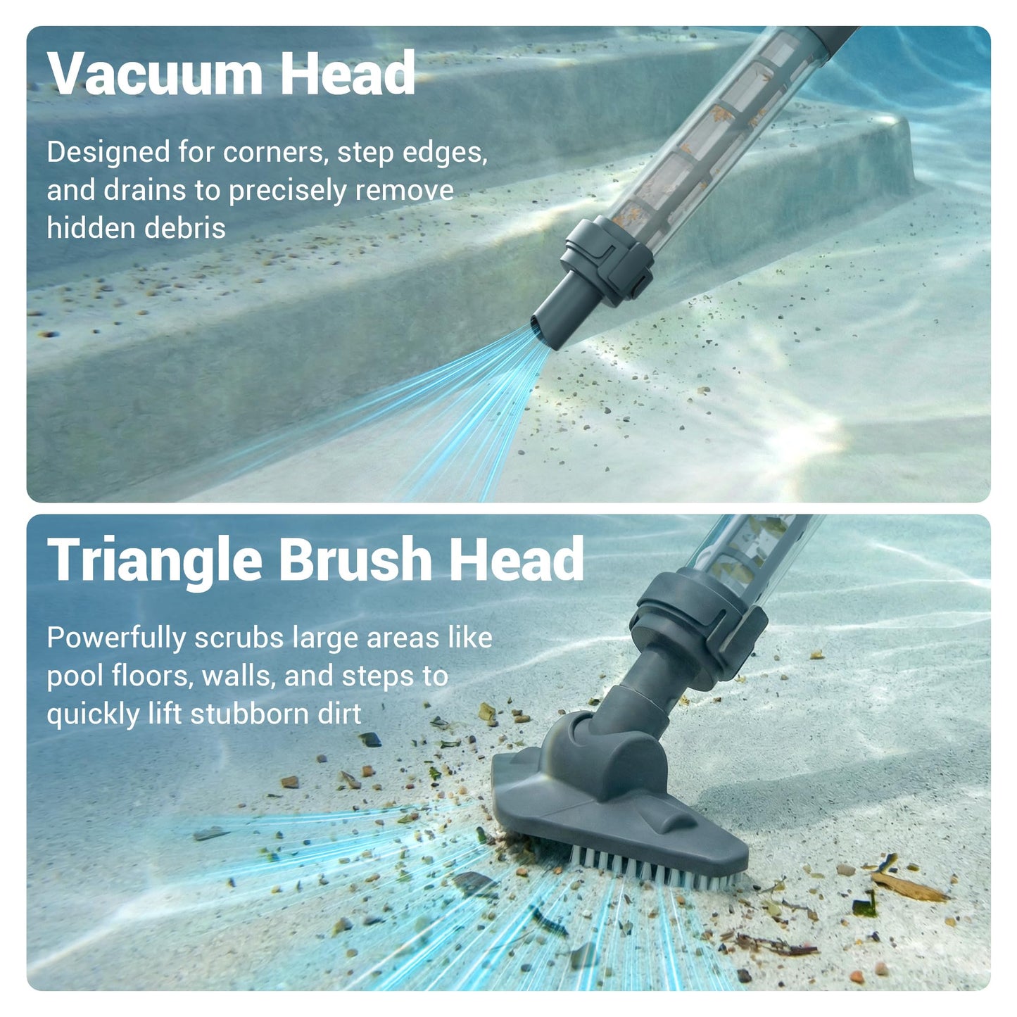 Hushlight Handheld Hot Tub Vacuum – Lightweight Stick Cleaner for Above-Ground Pools, Includes 2 Brush Heads for Debris and Sand (Blue) - Available at All In One Marketplace Canada