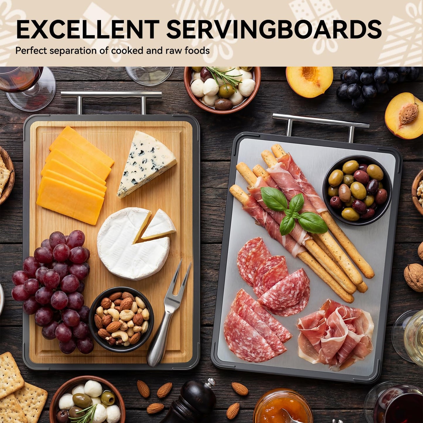 Mothers Day Gifts, Titanium Cutting Board for Kitchen, Double Sided Reversible Chopping Board, Titanium & Bamboo Wood Cutting Board for Meat, Vegetables and Fruit, Easy to Clean (16×11) - Available at All In One Marketplace Canada