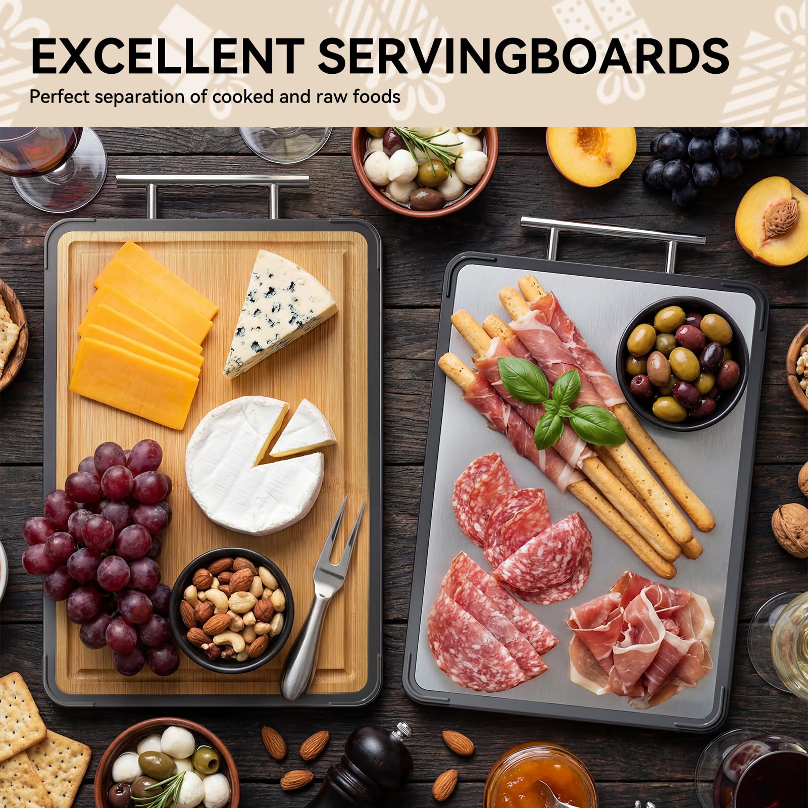 Mothers Day Gifts, Titanium Cutting Board for Kitchen, Double Sided Reversible Chopping Board, Titanium & Bamboo Wood Cutting Board for Meat, Vegetables and Fruit, Easy to Clean (16×11) - Available at All In One Marketplace Canada