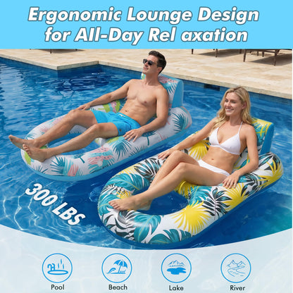 cngg v Pool Floaties for Adults,Inflatable Float Heavy Duty, Backrest & Footrest Pool Float Pool Rafts for Adults Beach Lake Party 2 Pack - Available at All In One Marketplace Canada