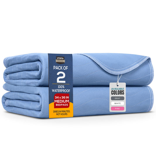 Utopia Bedding (Pack of 2) Waterproof Incontinence Pads Quilted Washable & Absorbent Bed Pad for Adults and Kids 34 x 36 inches (Blue)