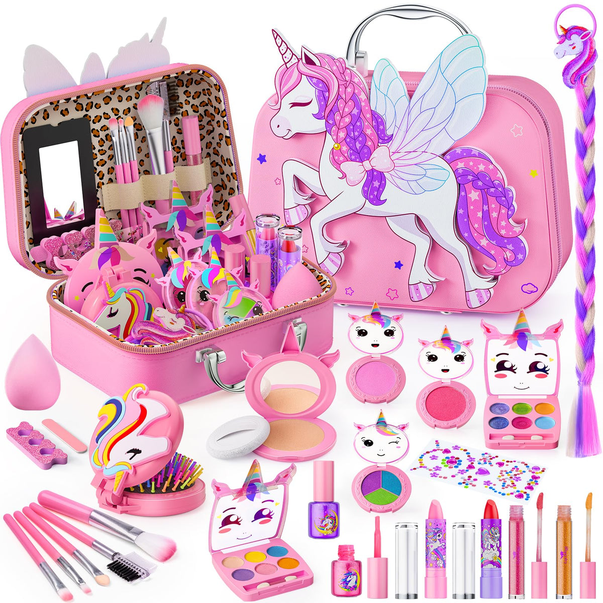 Kids Makeup Kit for Girl - Girls Makeup Kit Toys with Flying Horse Storage Case, Kids Play Makeup Set for Christmas Birthday Gift 3 4 5 6 8 10 11 12+ Years Old 🍁 All In One Marketplace Canada