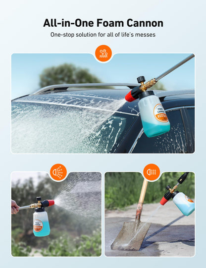 AstroAI Foam Cannon, Heavy Duty Car Foam Blaster Wide Neck Adjustable Snow Foam Lance and Thick Foam for Pressure Washer 1/4" Quick Connector （1L Bottle Without 5 Nozzles）