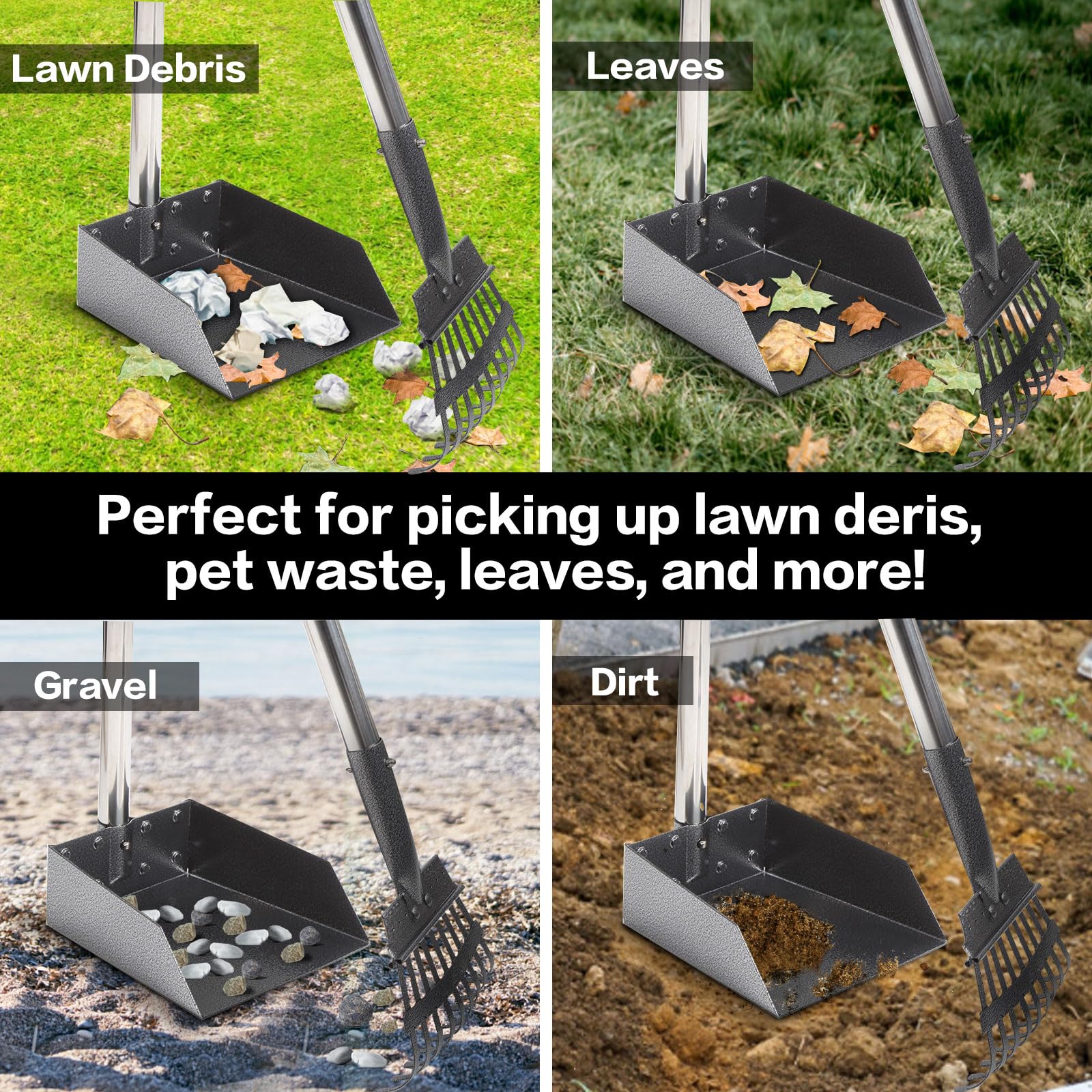 THRISEED Dog Pooper Scooper, Durable Dog Poop Tray and Long Handle Rake Set for Large Medium Small Dogs, Heavy Duty Pet Suppliers