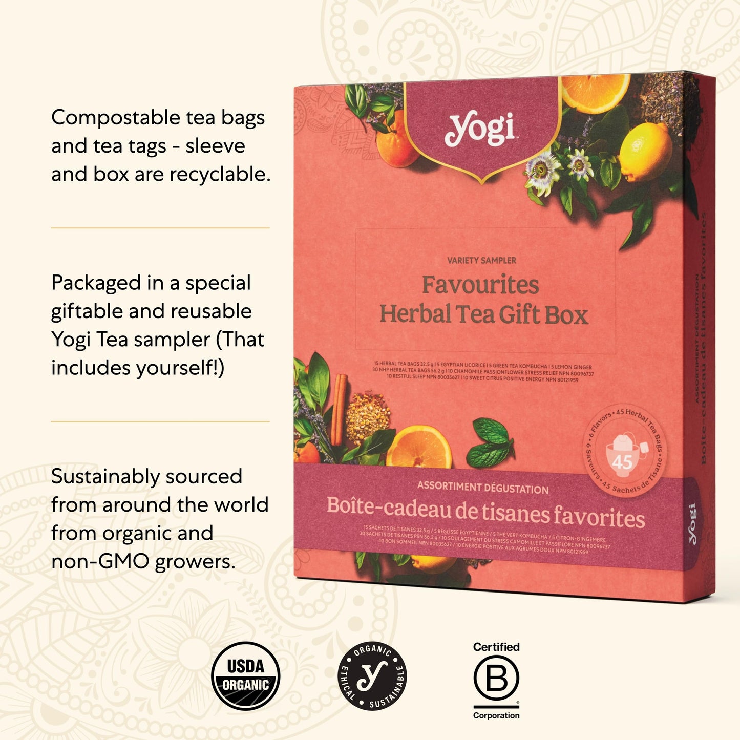 Yogi Organic Tea Collection Gift Box - 6 Wellness Blends, 45 Tea Bags