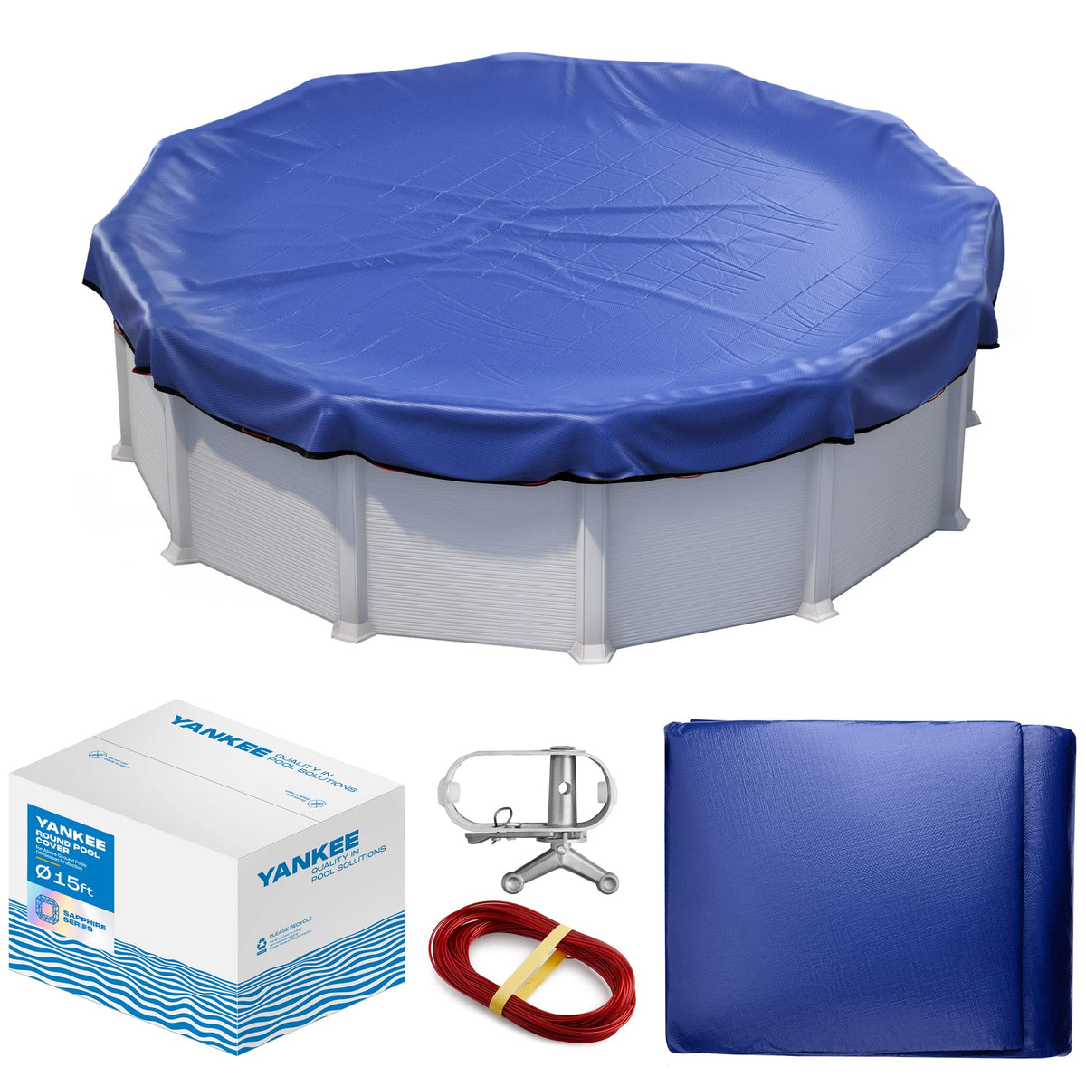 Winter Pool Cover 15 ft Round for Above Ground | Extra Thick & Durable Above-Ground Pool Cover | Sapphire Series of Premium Cold- and UV-Resistant Pool Cover | by Yankee Pool Pillow 🍁 All In One Marketplace Canada