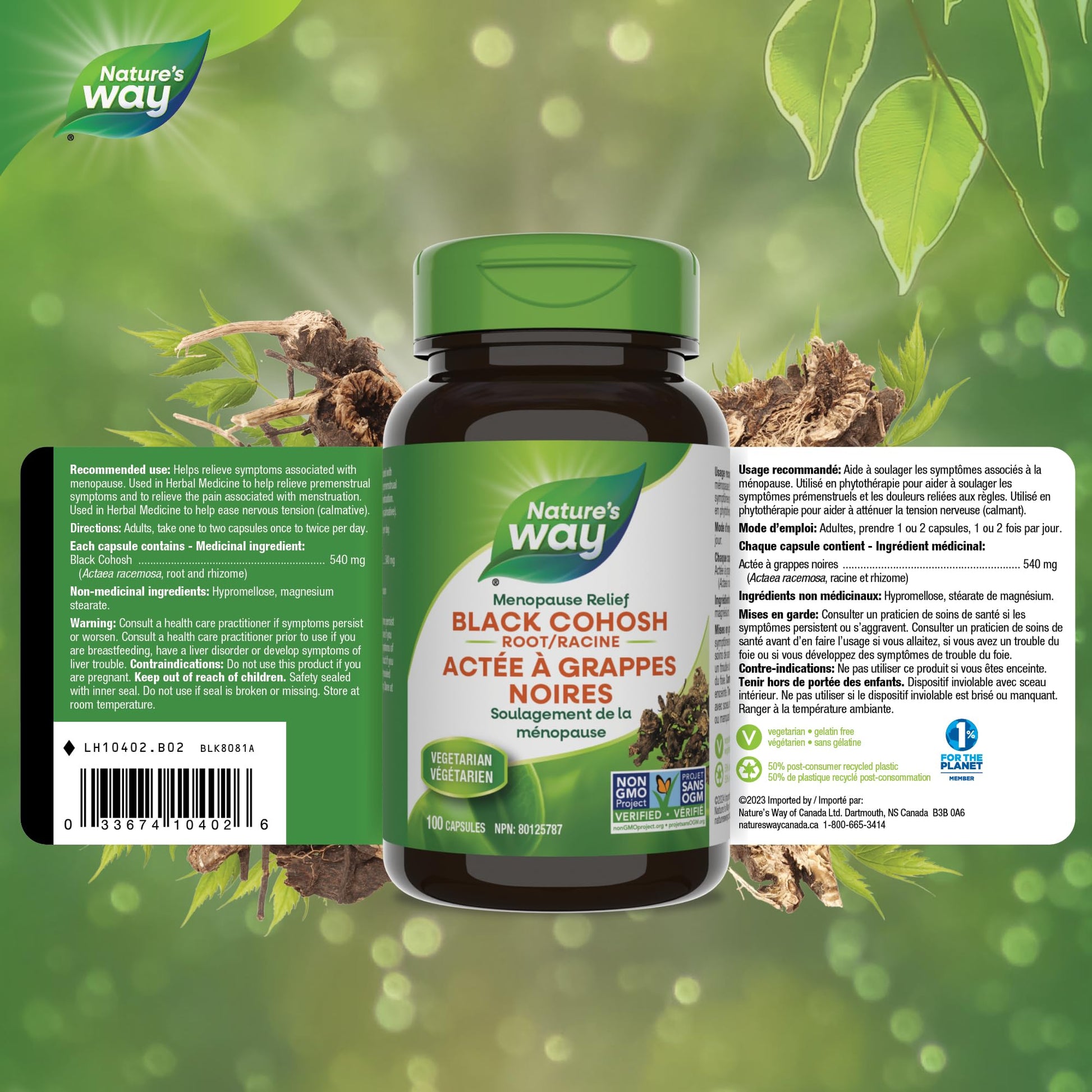 Nature's Way Black Cohosh Root – Hormone Balance for Women – 540mg Herbal Supplement for Menopausal Symptoms – Helps Relieve Menstruation Pain & Premenstrual Symptoms – 100 Vegetarian Capsules - Available at All In One Marketplace Canada