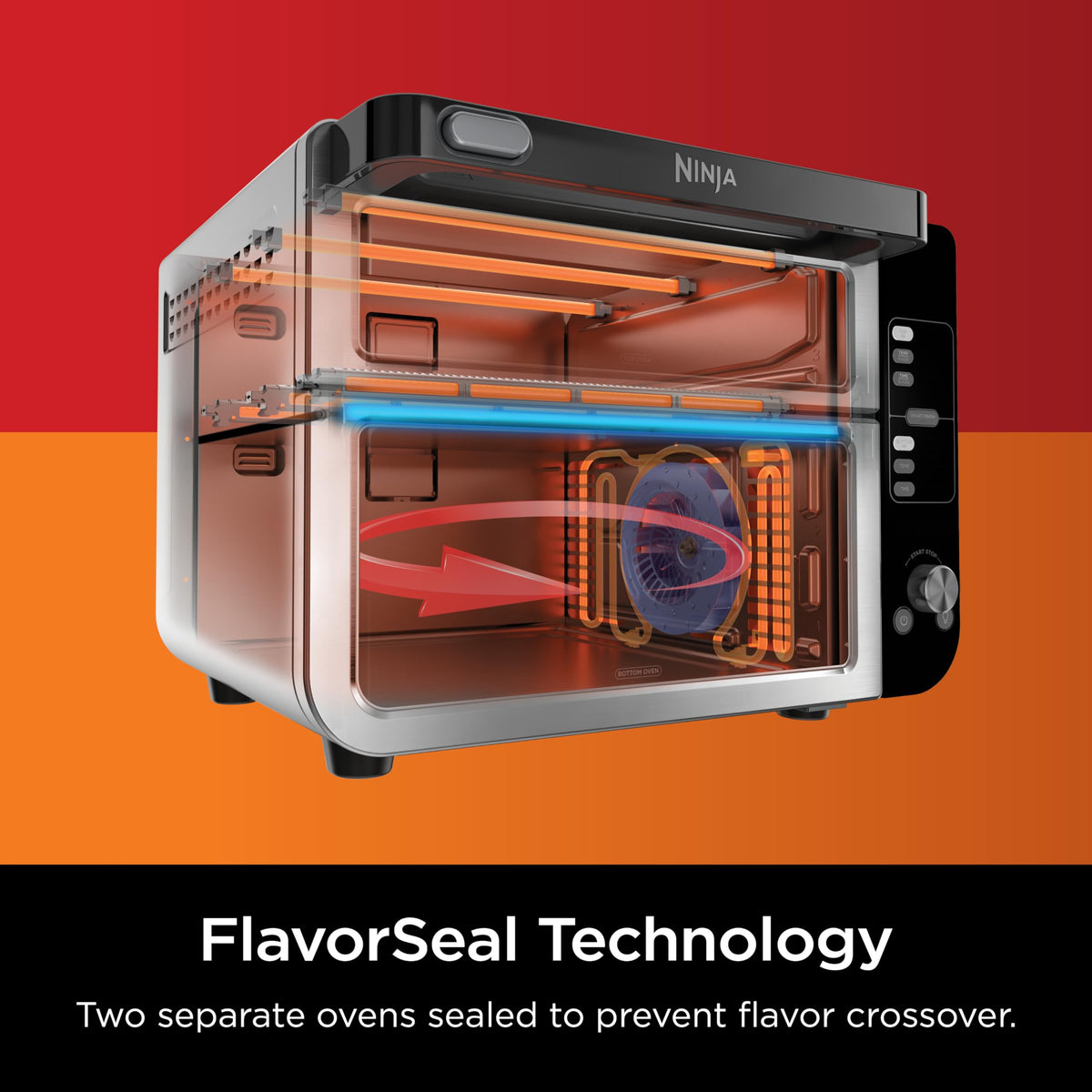 Ninja 12-in-1 Double Oven with FlexDoor, Rapid Top, Convection & Air Fry Bottom, Roast, Toast, Pizza, Stainless, DCT401C