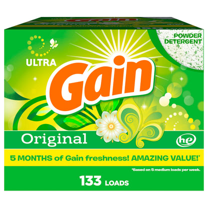 Gain Powder Laundry Detergent, Original Scent, 133 Loads, 3.4 KG GAIN
