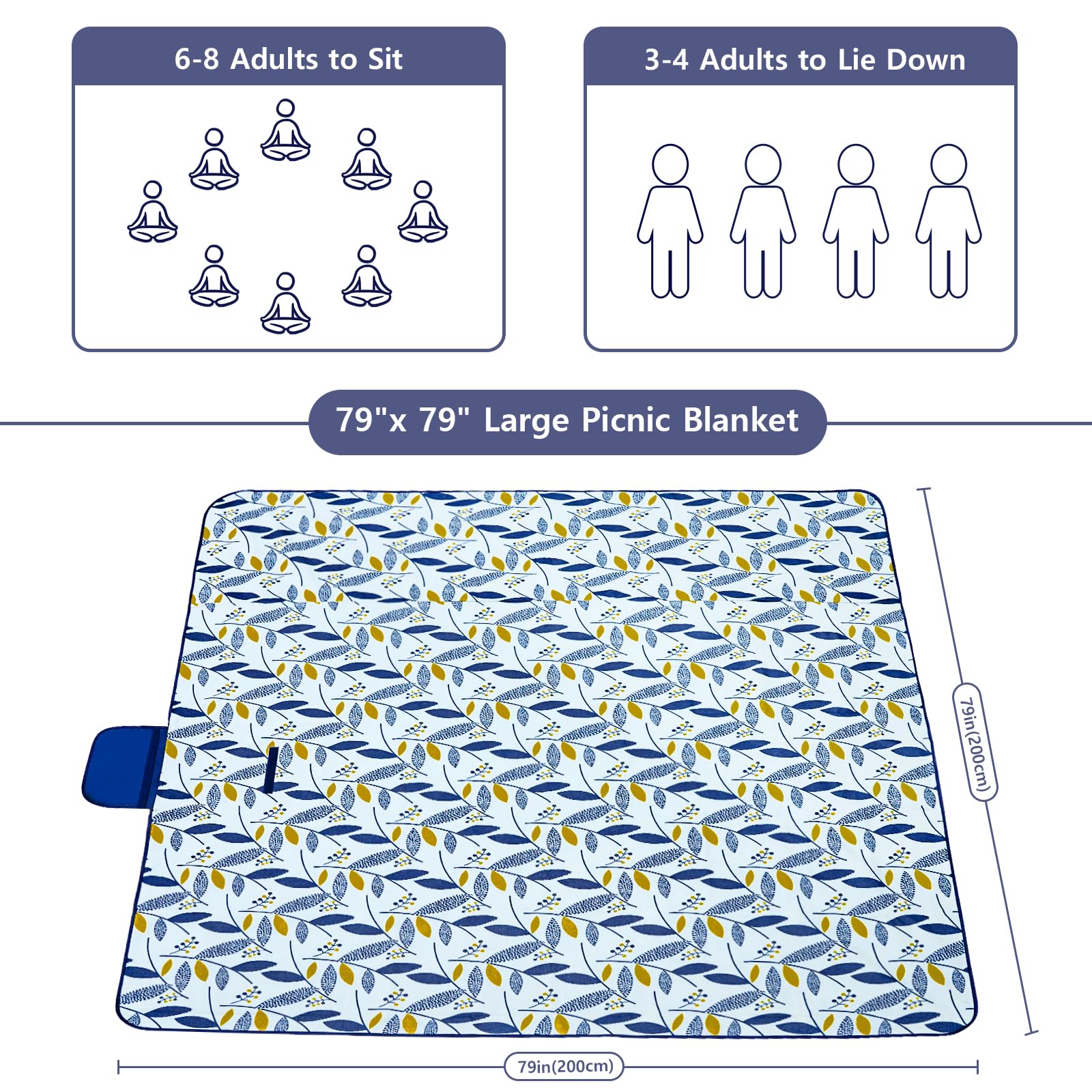 Habaylin Picnic Blanket Large, 79"X79" Waterproof Extra Large Beach Blanket, Foldable Picnic Blanket for Hiking, Party, Camping on Grass Sandproof Handy Picnic Mat - Available at All In One Marketplace Canada