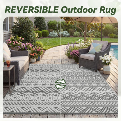 Outdoor Rug 5x8 ft Waterproof Outdoor Carpet-Patio RV Deck Camping Rug Portable Boho Rugs for Outdoor Area Rug Picnic Backyard Porch Beach Mat Grey