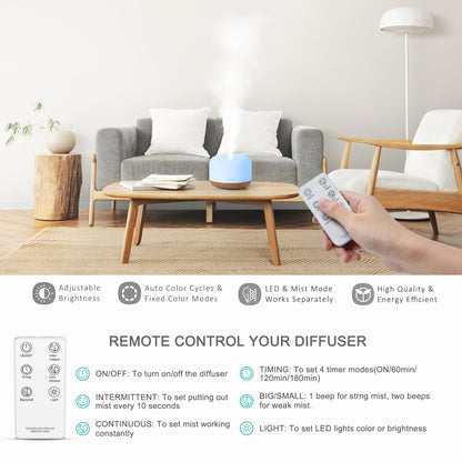 ASAKUKI 500ml Essential Oil Diffuser, 5 in 1 Premium Ultrasonic Aromatherapy Fragrant Oil Vaporizer Humidifier with Remote Control, 3 Timer and Auto-Off Safety Switch, 7 LED Light Colors - Available at All In One Marketplace Canada
