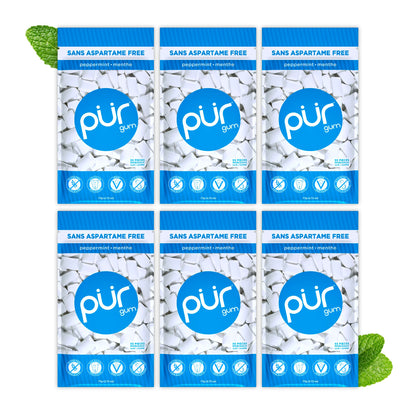 PUR Gum | Aspartame Free Chewing Gum | 100% Xylitol | Natural Peppermint Flavoured Gum, 55 Pieces (Pack of 6) - Available at All In One Marketplace Canada