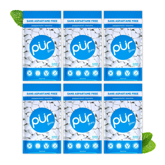 PUR Gum | Aspartame Free Chewing Gum | 100% Xylitol | Natural Peppermint Flavoured Gum, 55 Pieces (Pack of 6) - Available at All In One Marketplace Canada