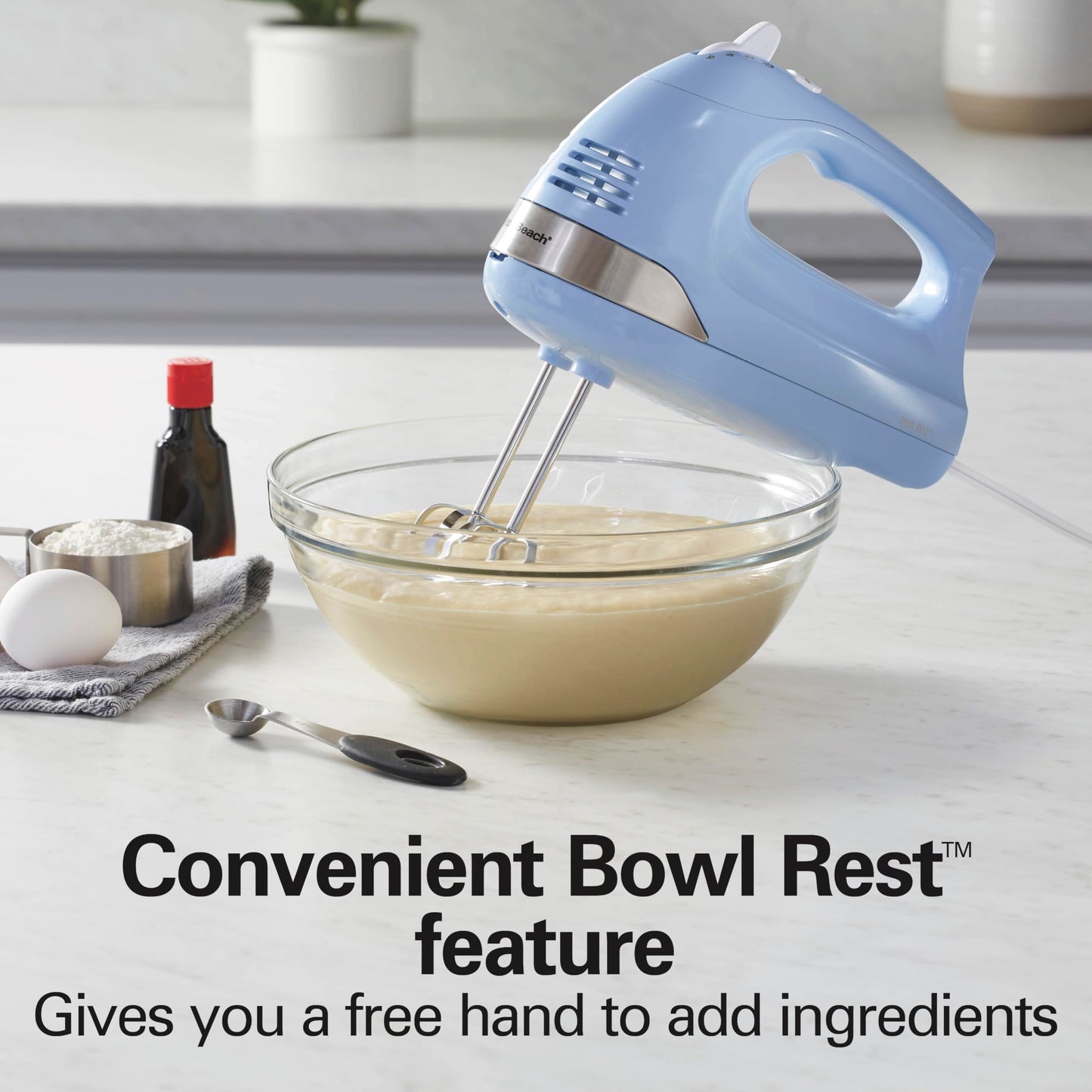 Hamilton Beach 6-Speed Electric Hand Mixer for Baking, 275W, Easy Clean Beaters, Dough Hooks, Whisk, Snap-On Storage Case, Blue (62677J) Hamilton Beach