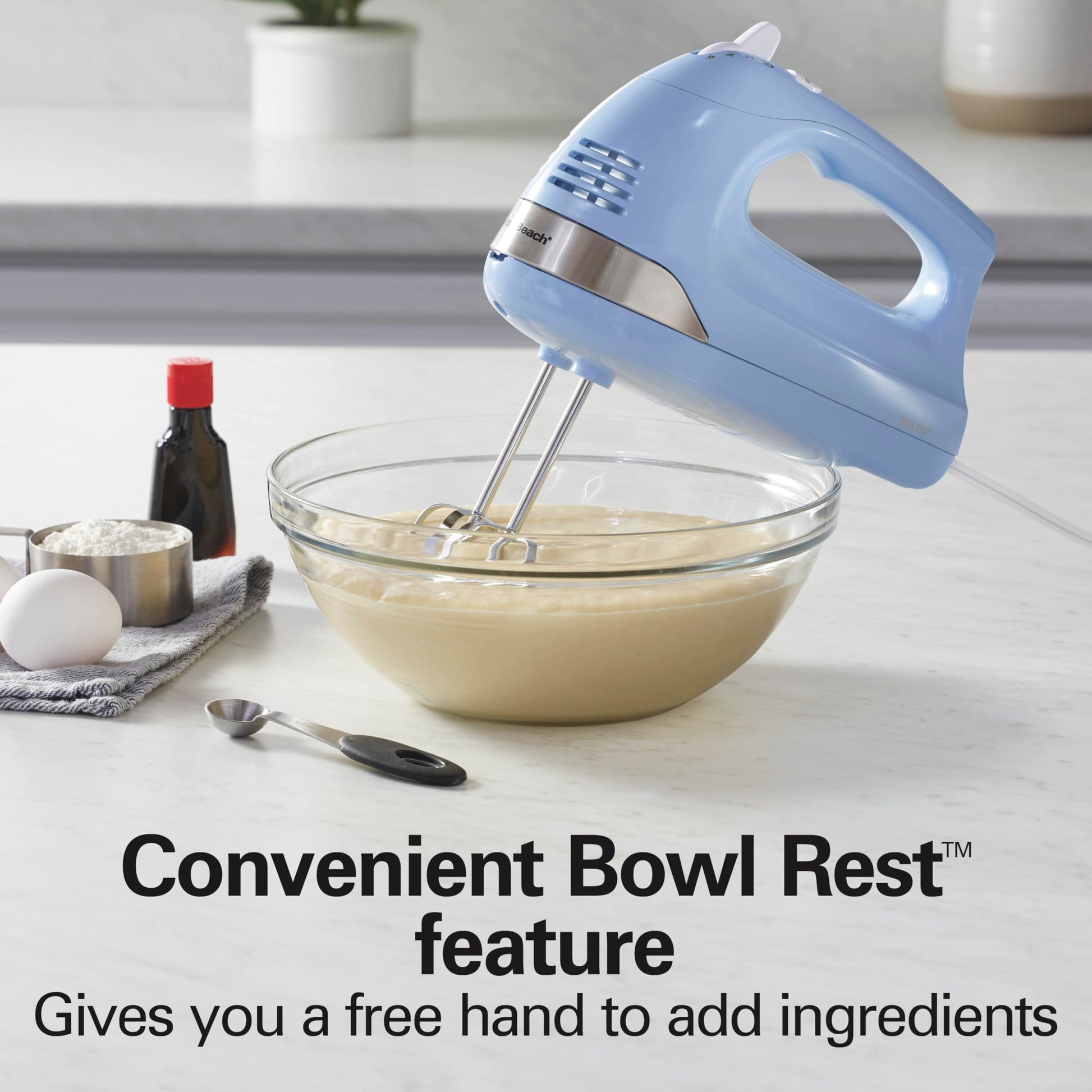 Hamilton Beach 6-Speed Electric Hand Mixer for Baking, 275W, Easy Clean Beaters, Dough Hooks, Whisk, Snap-On Storage Case, Blue (62677J) Hamilton Beach