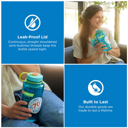Nalgene 32 oz Wide Mouth Water Bottle BPA-Free, Durable & Leak Proof, Lightweight Bottle for Hiking & Gym, Work & Travel, Cerulean