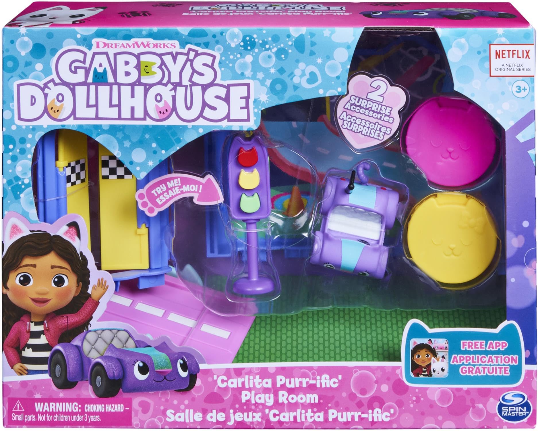 Gabby's Dollhouse, Carlita Purr-ific Play Room with Carlita Toy Car, Accessories, Furniture and Dollhouse Deliveries, Kids Toys for Ages 3 and up DREAMWORKS GABBY'S DOLLHOUSE