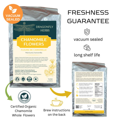 Dragonfly Herbs Organic Chamomile Tea – 250g Loose Whole Flowers, German Matricaria Chamomilla