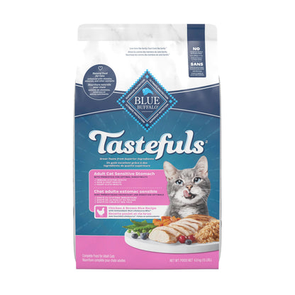 Blue Buffalo Tastefuls Chicken & Brown Rice Recipe Sensitive Stomach Adult Dry Cat Food, Real Chicken First, Deliciously Healthy Natural Cat Food, Natural Ingredients, Supports Digestion, 6.8kg Bag