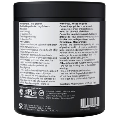 Sports Research® L-Glutamine Powder - Workout Recovery Support, Immune Health & Gut Health Support - Easy to Mix Powder - 5g Per Serving - 300g Container Size for Daily Supplement Use - Available at All In One Marketplace Canada