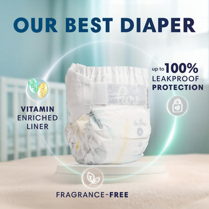 Pampers Pure Baby Diapers, Size 1 (8-14 lbs), 198, Up to 100% Leakproof, Premium Hypoallergenic Soft Diapers
