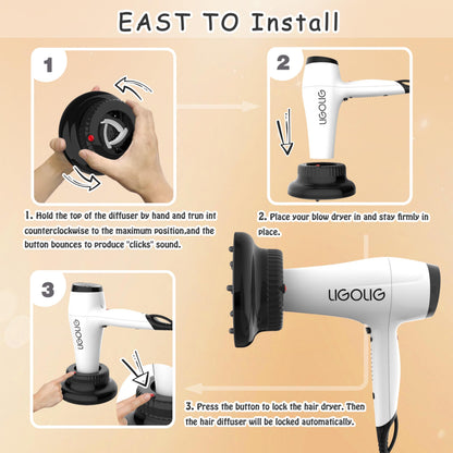 Hair Dryer Diffuser,Universal Diffuser Hair Dryer for 1.4in to 2.4in Blow Dryer,Hair Diffuser for Curly Hair and Natural Wavy Hair (Black) - Available at All In One Marketplace Canada