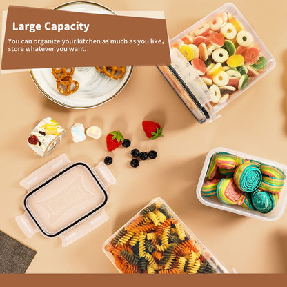 PRAKI Airtight Food Storage Container Set with Lids, 16 Pcs Plastic Dry Food Canisters for Kitchen Pantry Organizers and Storage, Ideal for Cereal, Flour & Sugar - Labels, Marker(Black) - Available at All In One Marketplace Canada