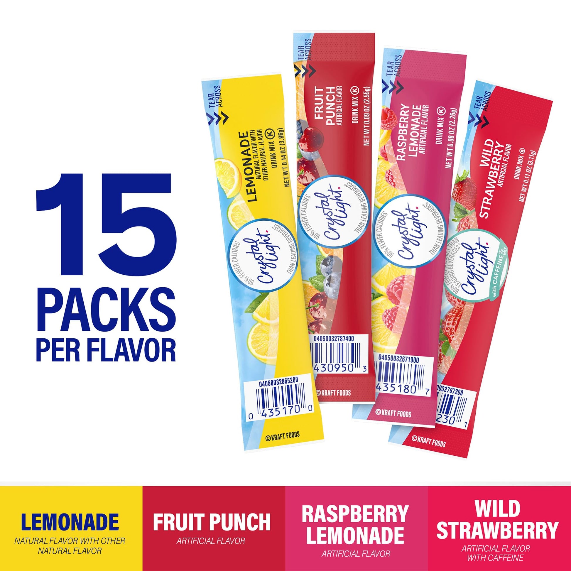 Crystal Light On the Go Variety Pack, 60 Individual Packets (Lemonade, Fruit Punch, Raspberry Lemonade, Wild Strawberry) 178g