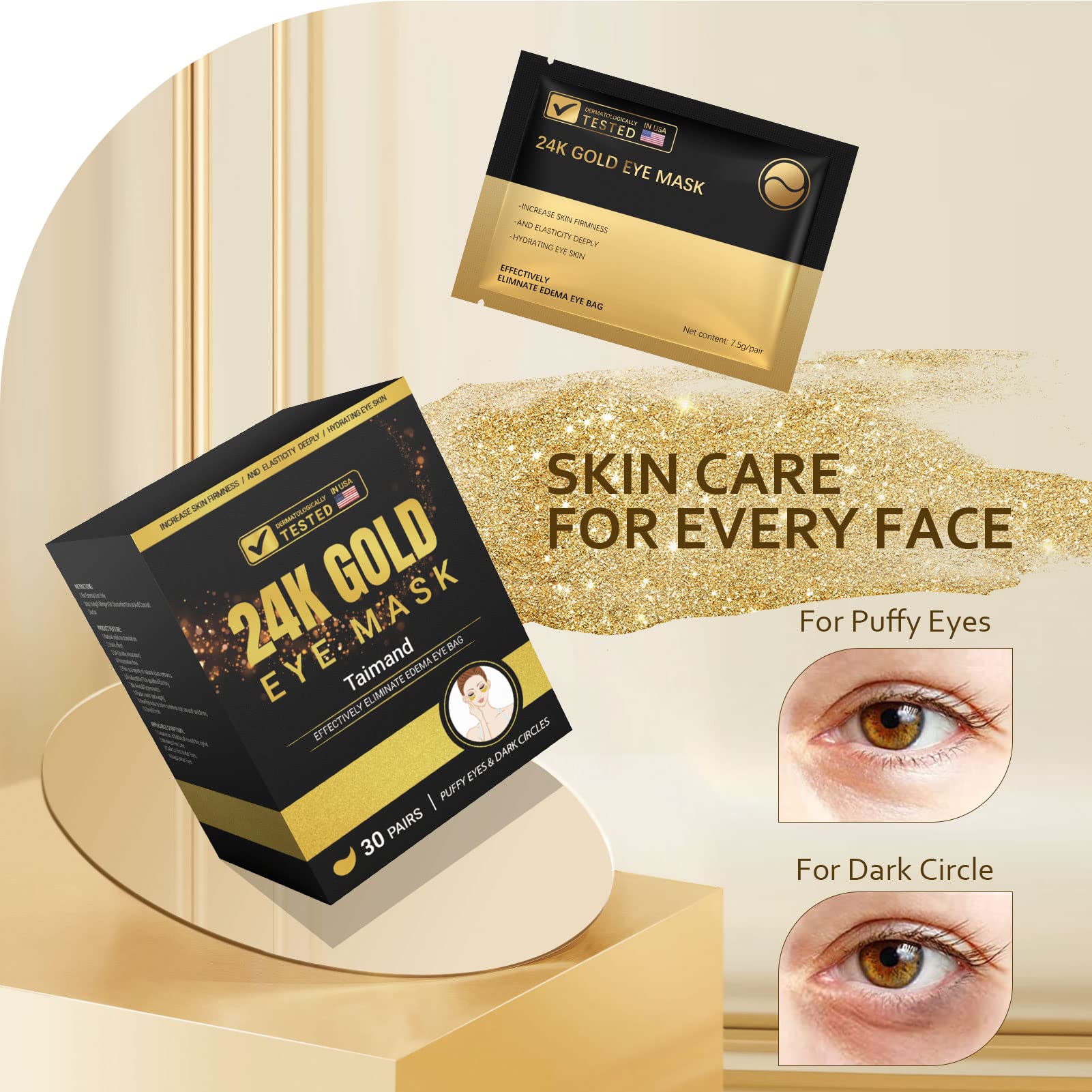 Under Eye Patches (30 Pairs), 24k Gold Eye Patches for Women and Men, Bachelorette Party Favors, Birthday Gift for Women - Skincare Self Care - USA Tested - Available at All In One Marketplace Canada