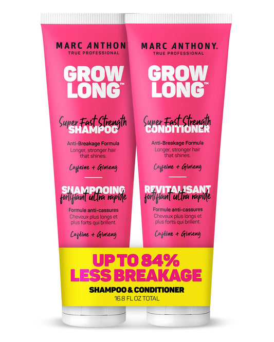Marc Anthony Grow Long Biotin Shampoo and Conditioner Set – Biotin and Vitamin E Shampoo – Sulfate Free, Color Safe Curly Hair Shampoo and Conditioner Gift Set and Dorm Room Essential for Women, 8.4 Fl Oz (Pack of 2)