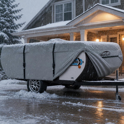 DikaSun Pop Up Camper Cover 10'-12', Upgraded 9-Layers Top Waterproof Pop-up Tent Trailer Cover Anti-UV Folding Camper RV Cover for Motor Home Winter Snow Protection 🍁 All In One Marketplace Canada