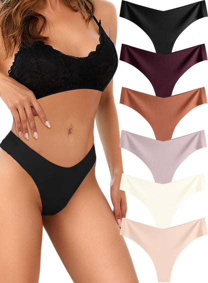 Underwear Womens Seamless Underwear Thongs for Women Sexy No Show V-Waisted Ladies Tangas Panties 6 Pack