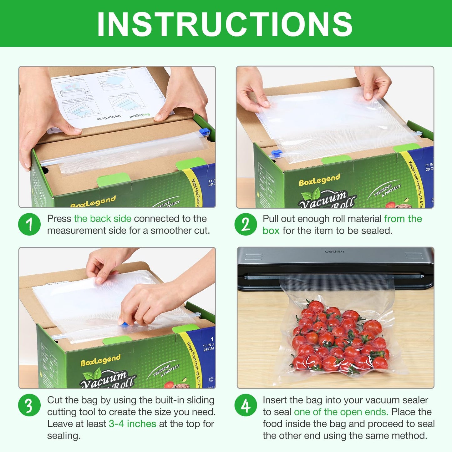 11’’ x 150’ Vacuum Sealer Roll Keeper with Cutter, Vacuum Sealer Bags for Food, Food Saver Bags Rolls, BPA Free, Commercial Grade, Great for Storage, Meal prep and Sous Vide - Available at All In One Marketplace Canada