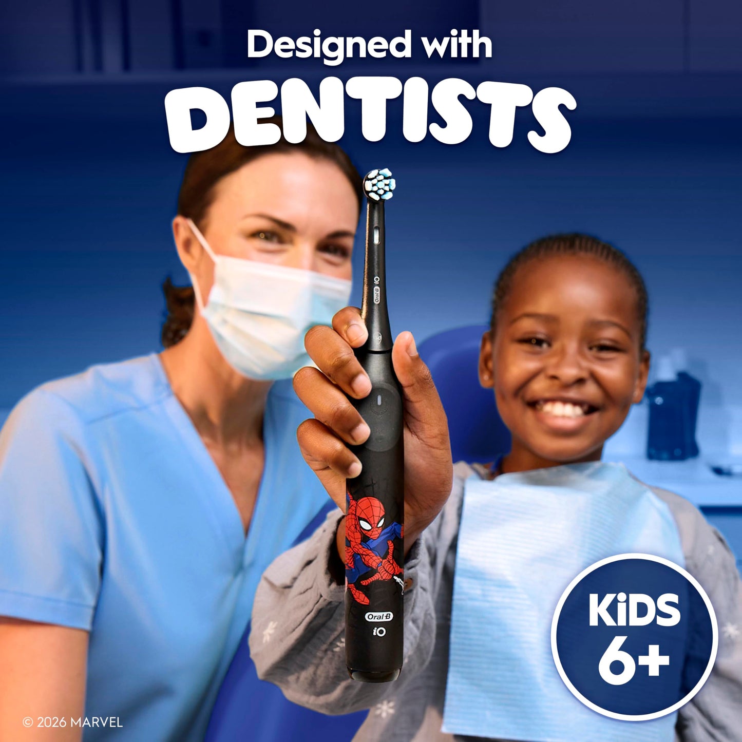 Oral-B iO Kids Limited Rechargeable Electric Powered Toothbrush, Spiderman with 1 Gentle Care Brush Head - Automatic Pressure Sensor to Protect Gums - 3 Cleaning Settings - 2 Min Music Timer - Travel Case - 28 Day Battery Life Oral-B