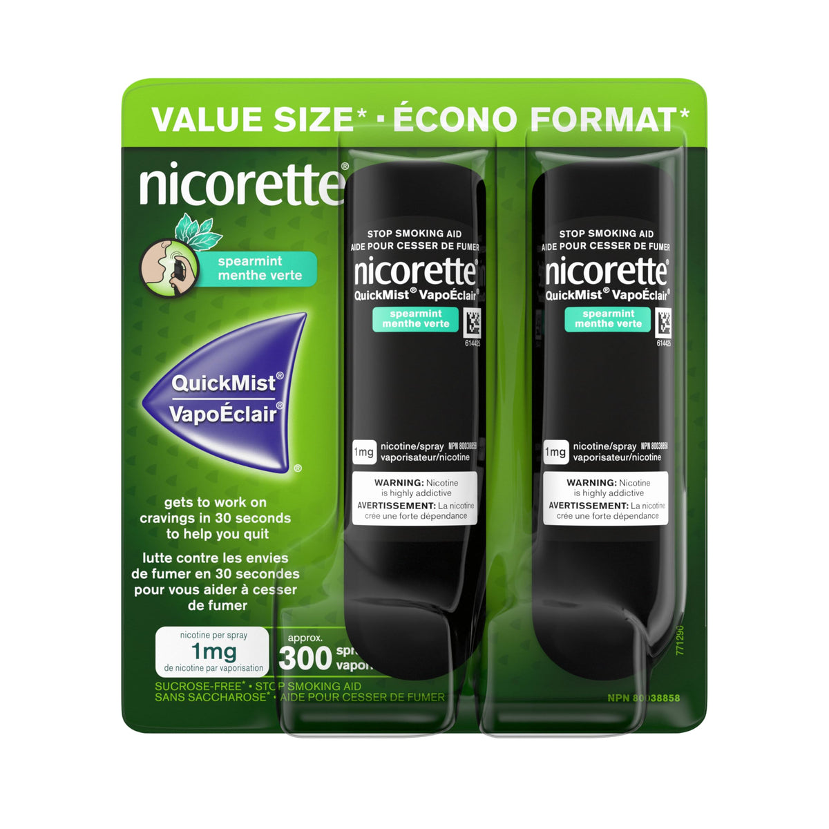 Nicorette QuickMist Nicotine Mouth Spray 1mg, Spearmint, 300 Sprays, 2 pack