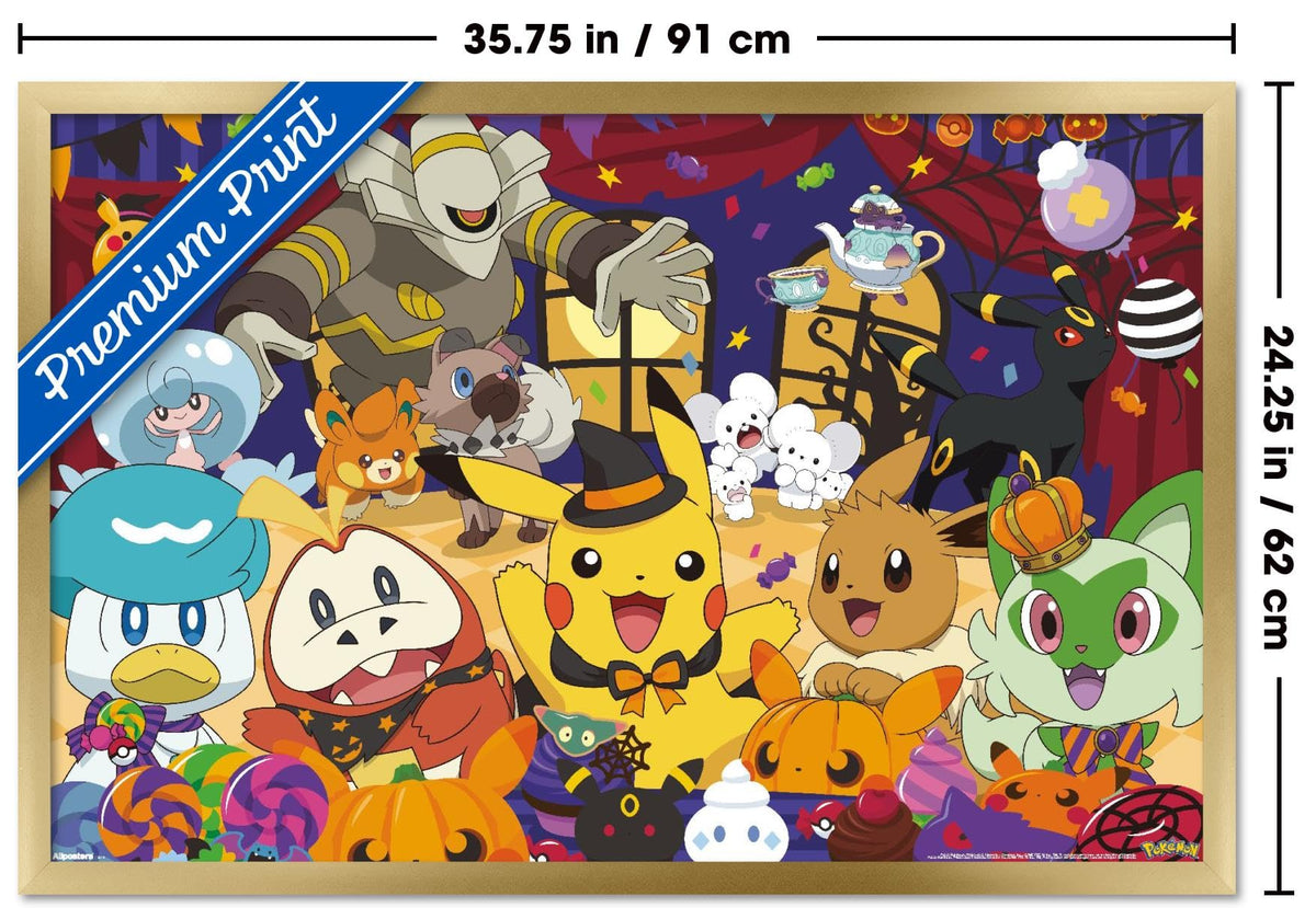 Pokémon: Halloween Party- Group Wall Poster, 34L" x 22.4W", Gold Framed Version