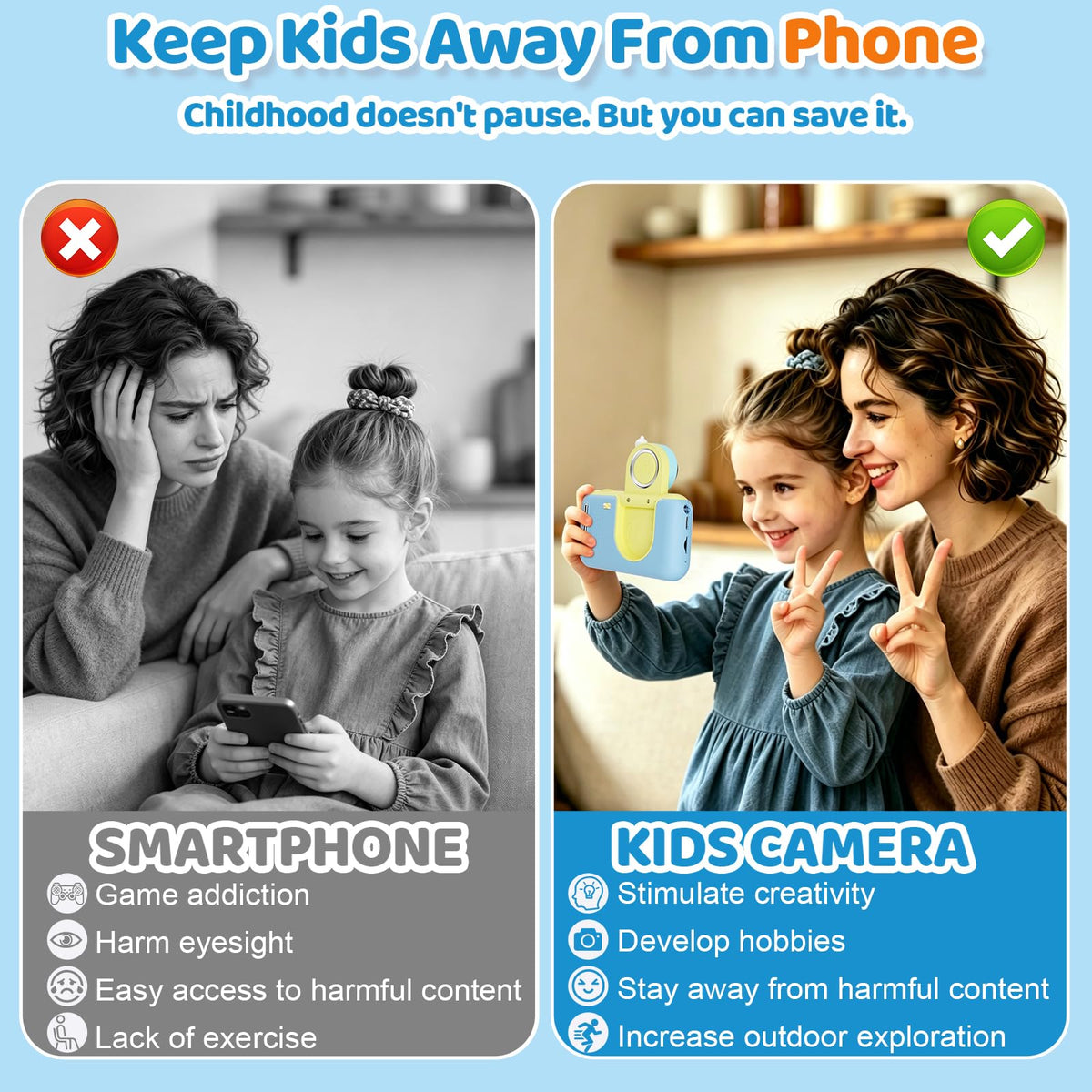 Kids Camera for Boys and Girls HD Selfie Digital Camera for 3-12 Year Old Kids with Tripod & SD Card, Perfect for Christmas & Birthday Gifts Best Festival Gift Blue 🍁 All In One Marketplace Canada