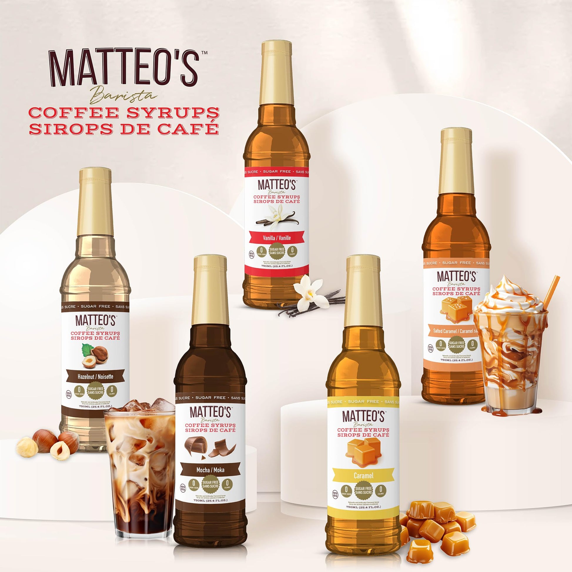 Matteo's Salted Caramel Sugar-Free Coffee Syrup - Barista-Quality Flavoring, Keto-Friendly, 25.4oz (6-Pack)