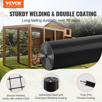 VEVOR Hardware Cloth, 48'' x 50' Galvanized Wire Mesh Roll, 19 Gauge Chicken Wire Fence Roll, Vinyl Coating Metal Wire Mesh for Chicken Coop Barrier, Rabbit Snake Fences, Poultry Enclosures VEVOR