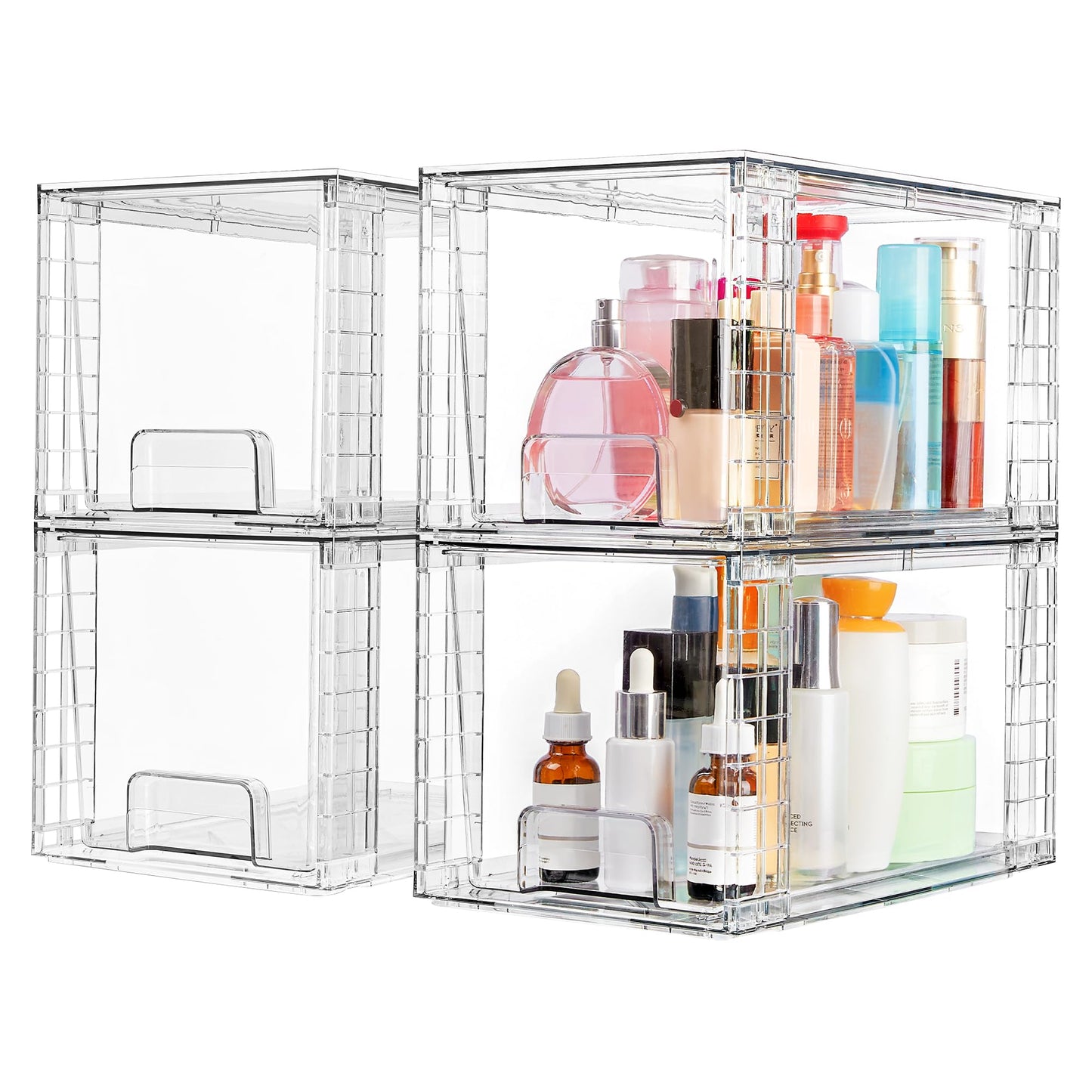 Vtopmart 4 Pack Large Stackable Storage Drawers,Clear Acrylic Drawer Organizers with Handles, Easily Assemble for Bathroom,Kitchen Undersink,Cabinet,Closet,Makeup,Pantry Organization and Storage - Available at All In One Marketplace Canada