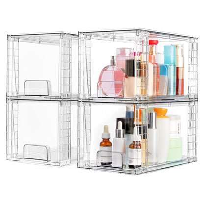 Vtopmart 4 Pack Large Stackable Storage Drawers,Clear Acrylic Drawer Organizers with Handles, Easily Assemble for Bathroom,Kitchen Undersink,Cabinet,Closet,Makeup,Pantry Organization and Storage - Available at All In One Marketplace Canada