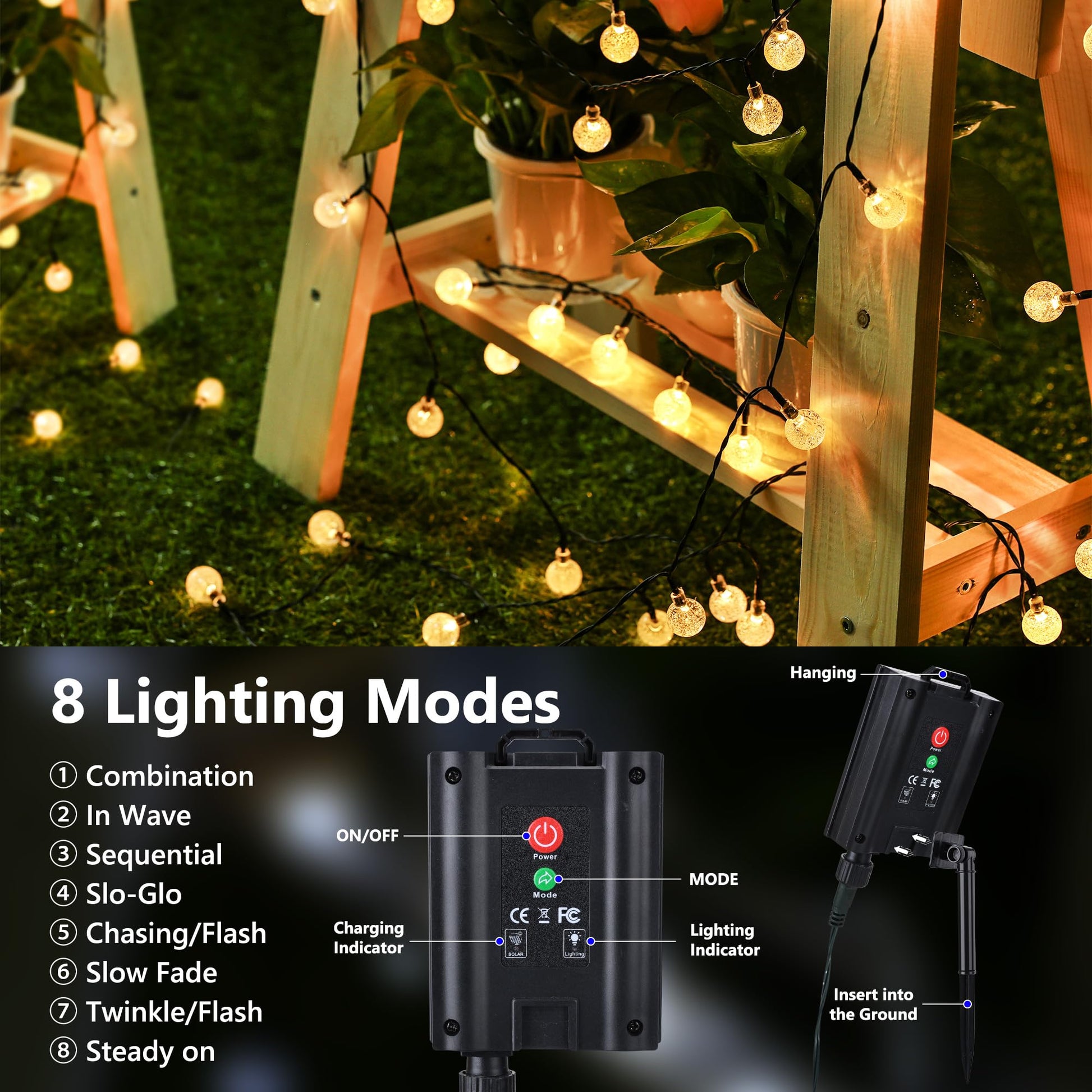 Joomer Solar String Lights Outdoor - 65FT 100LED Solar Globe String Lights,8 Lighting Modes, Waterproof Solar Powered Patio Light for Garden Yard Porch Party Outdoor Decor (Warm White)