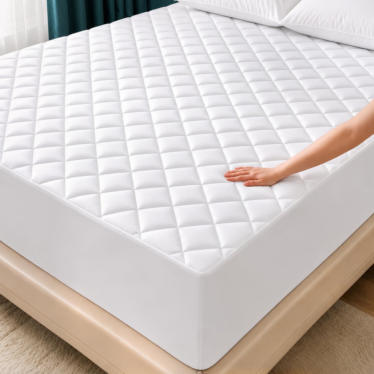 Utopia Bedding Quilted Fitted Mattress Pad, Queen Size, Elastic Fitted Mattress Topper Protector and Cover Stretches up to 16 Inches Deep, Machine Washable (White)