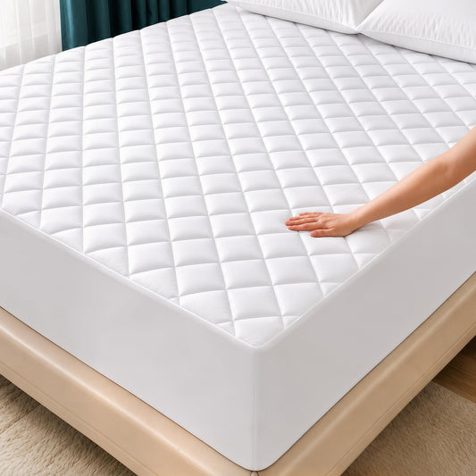 Utopia Bedding Quilted Fitted Mattress Pad, Queen Size, Elastic Fitted Mattress Topper Protector and Cover Stretches up to 16 Inches Deep, Machine Washable (White)