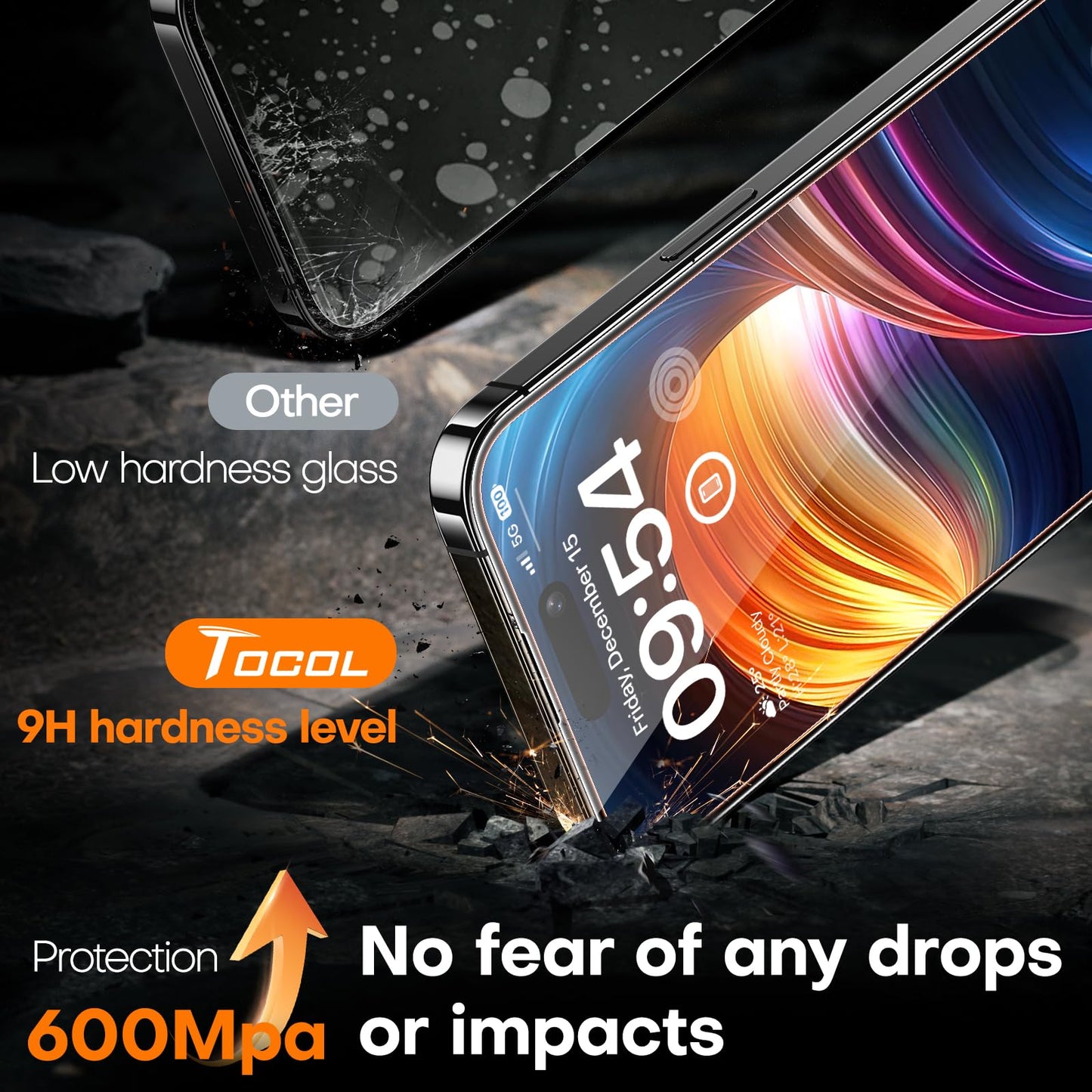 TOCOL 2 Pack for iPhone 16 Screen Protector [Instant Installation][Auto-Dust Removal][HD Clear], Unbreakable 9H+Hardness Shatterproof Tempered Glass [Bubble Proof]