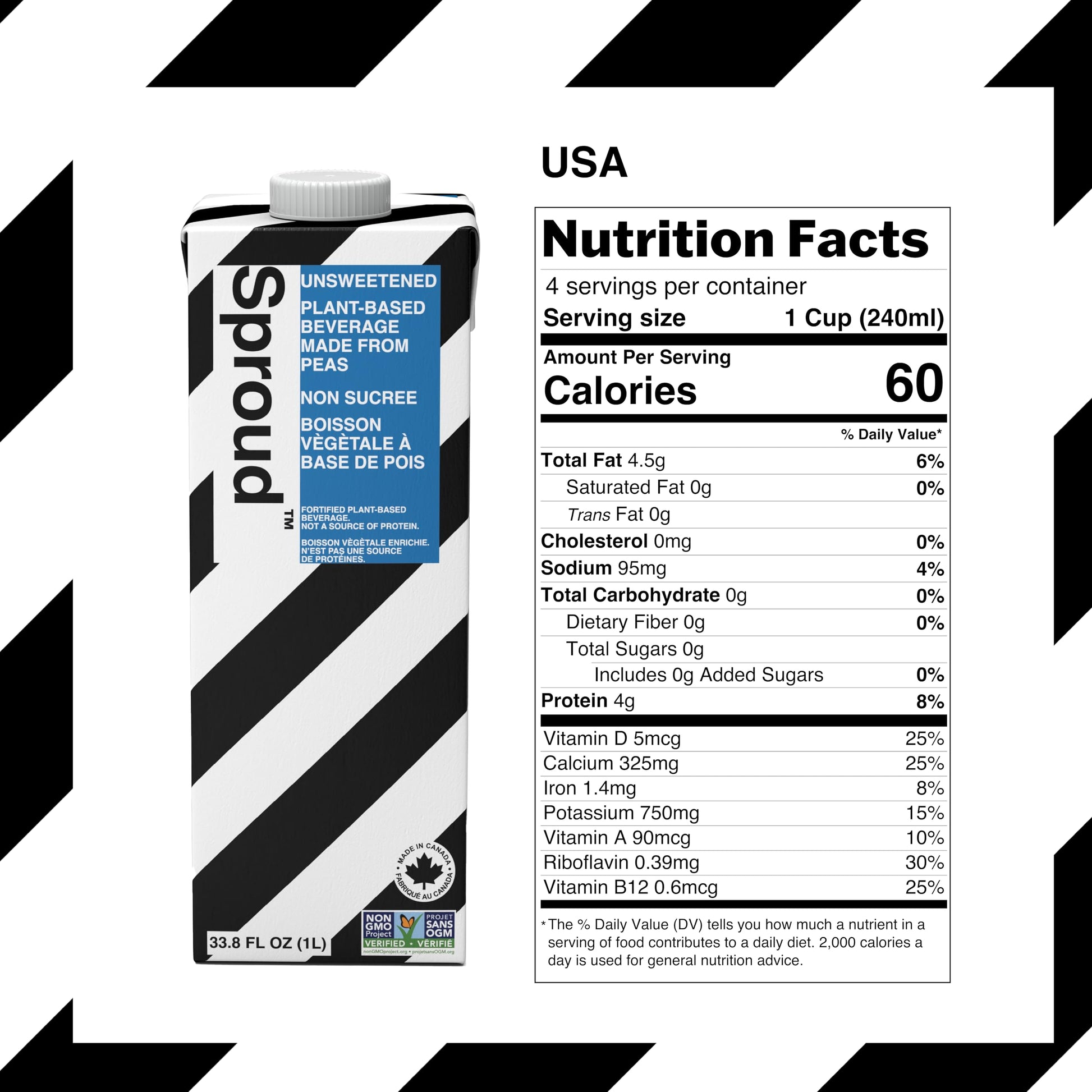 SPROUD Pea Protein Plant-Based Milk - Unsweetened - 1L (Pack of 6) - Dairy-Free, Lactose-Free, Gluten-Free, Non-GMO