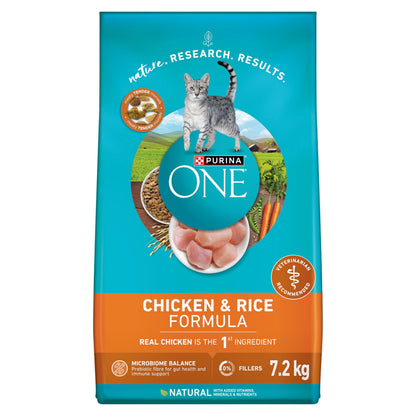 Purina ONE Dry Cat Food, Chicken & Rice Formula - 7.2 kg Bag