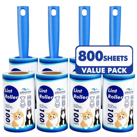 Lint Rollers for Pet Hair Extra Sticky, 800 Sheets (8 Rollers) Mega Value Set Lint Roller with 2 Upgraded Handles, Pet Hair Removal Tool for Clothes, Furniture, Carpet, Dog & Cat Hair Remover - Available at All In One Marketplace Canada